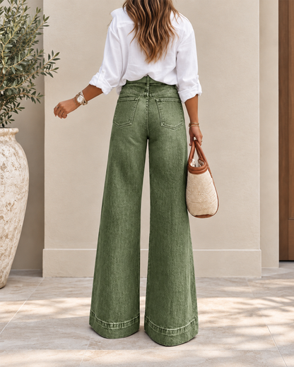Eleganti jeans a vita alta con gamba extra larga