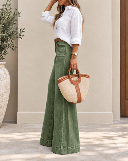 Eleganti jeans a vita alta con gamba extra larga