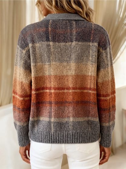 Cardigan a quadri ruggine indossato