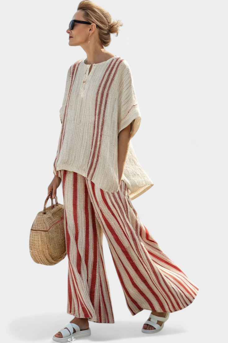 Mirella | Set in lino a righe rosse classiche
