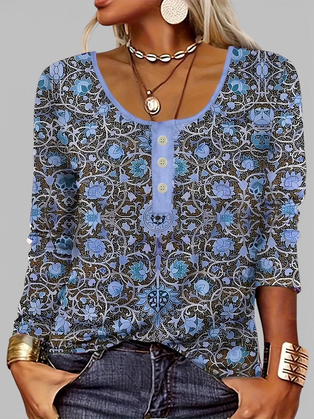 Adeline | Blusa classica a fiori blu