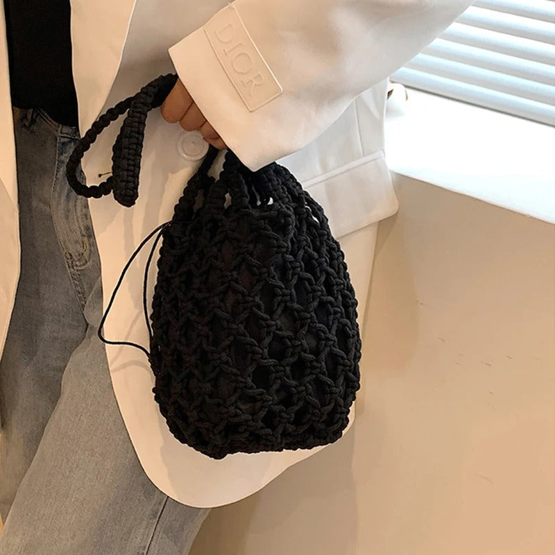 Borsa Marina tessuta con cordino e tracolla – stile casual e pratico