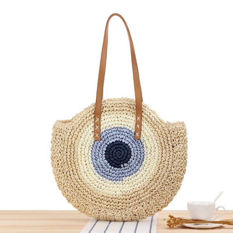 Borsa rotonda in rafia intrecciata Capri — Stile bohemiano