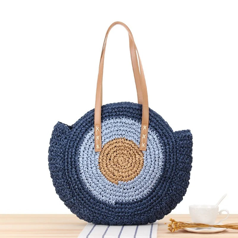 Borsa rotonda in rafia intrecciata Capri — Stile bohemiano