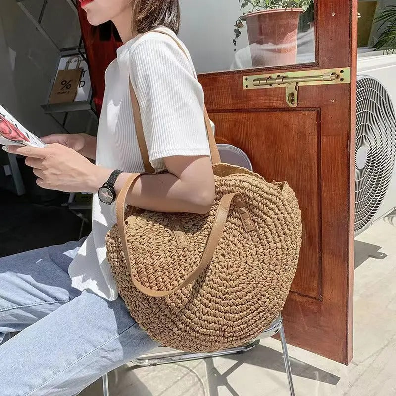 Adriana Borsa rotonda in rafia intrecciata – Stile bohemiano moderno