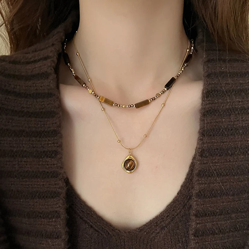 Collana Kaia a doppio strato con occhio di tigre