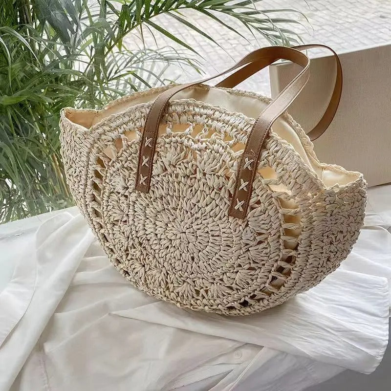 Adriana Borsa rotonda in rafia intrecciata – Stile bohemiano moderno