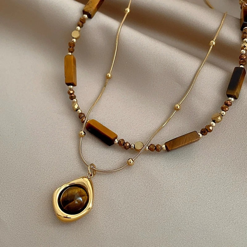 Collana Kaia a doppio strato con occhio di tigre