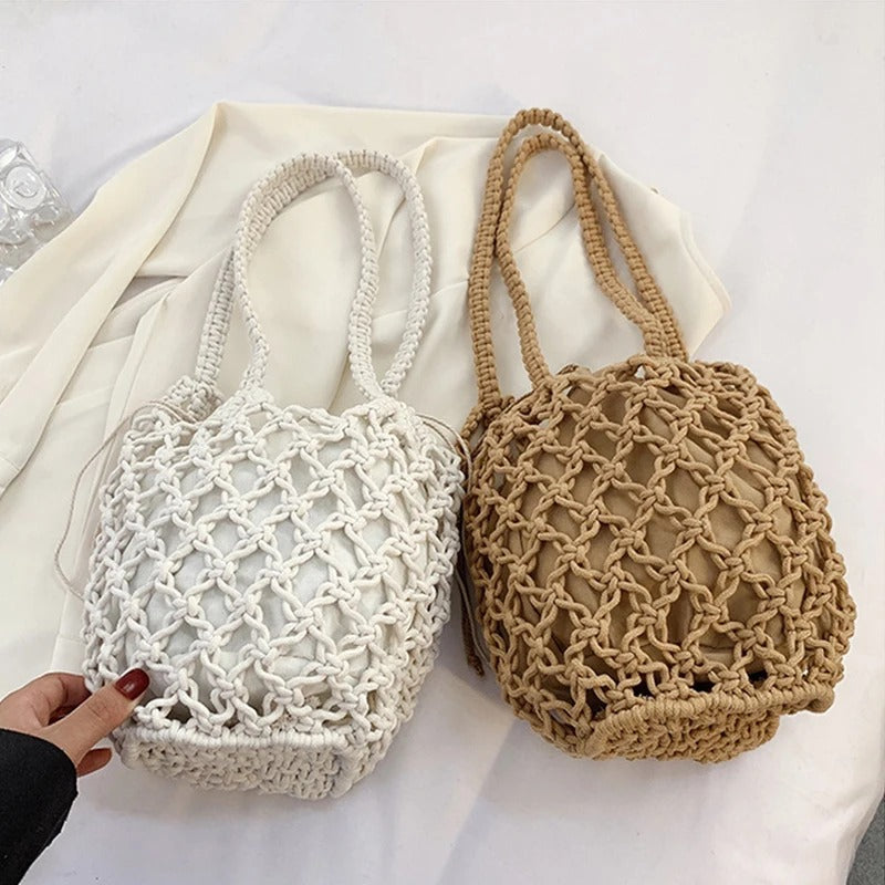 Borsa Marina tessuta con cordino e tracolla – stile casual e pratico