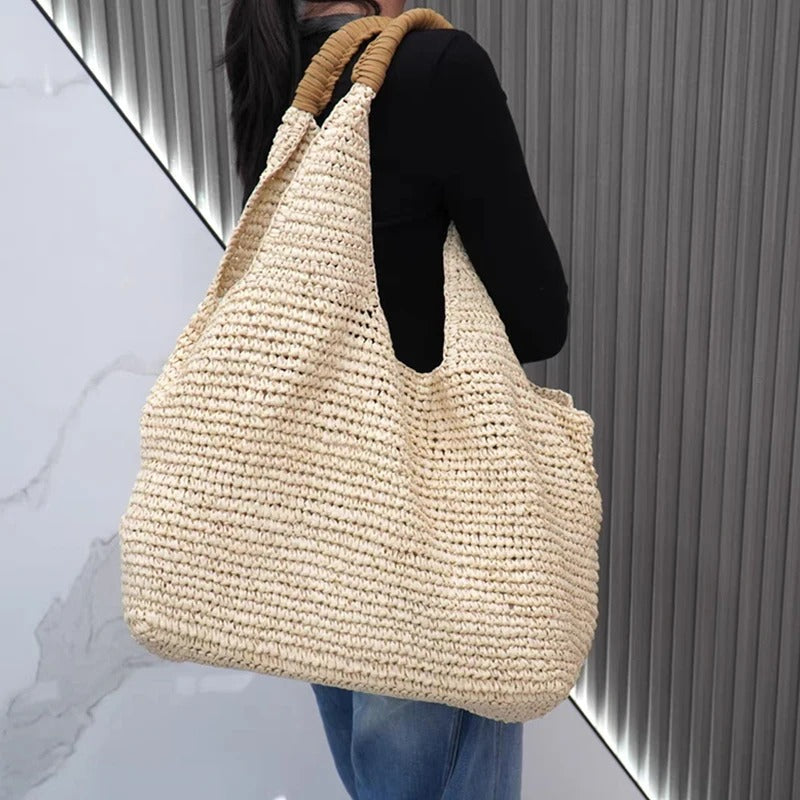 Catalina Borsa Tote in Raffia Intrecciata: Grande Capacità e Stile Naturale