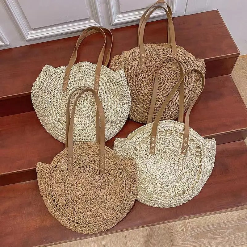 Adriana Borsa rotonda in rafia intrecciata – Stile bohemiano moderno