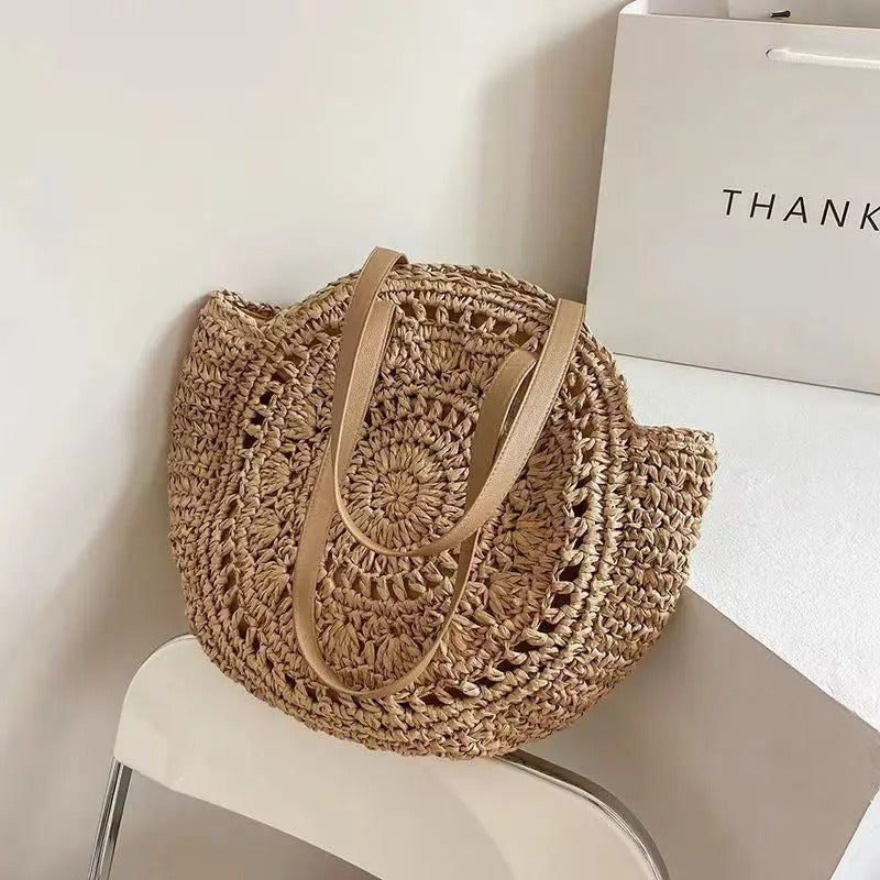 Adriana Borsa rotonda in rafia intrecciata – Stile bohemiano moderno