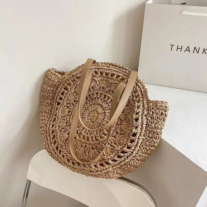 Adriana Borsa rotonda in rafia intrecciata – Stile bohemiano moderno