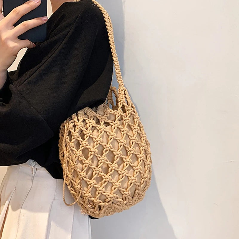 Borsa Marina tessuta con cordino e tracolla – stile casual e pratico