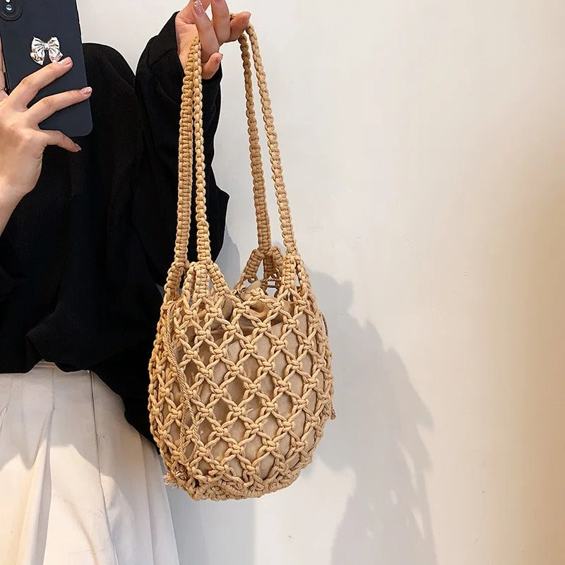 Borsa Marina tessuta con cordino e tracolla – stile casual e pratico