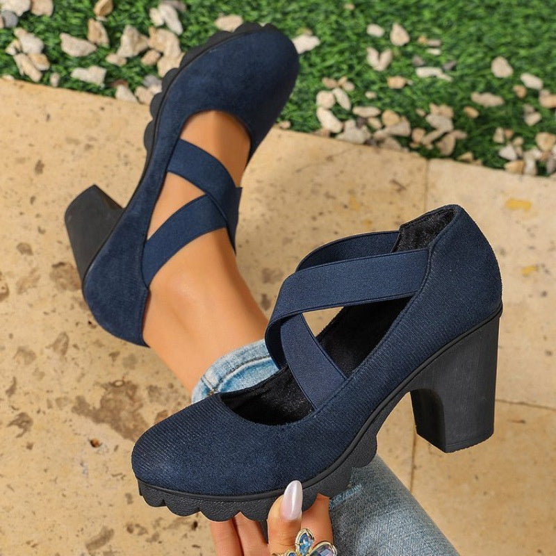 📢📢Sconto del 50%!!!🎉✨Scarpe Mary Jane da donna con punta tonda, cinturini incrociati, tacco a blocco, plateau e dettagli cut-out (modello con tacco alto)