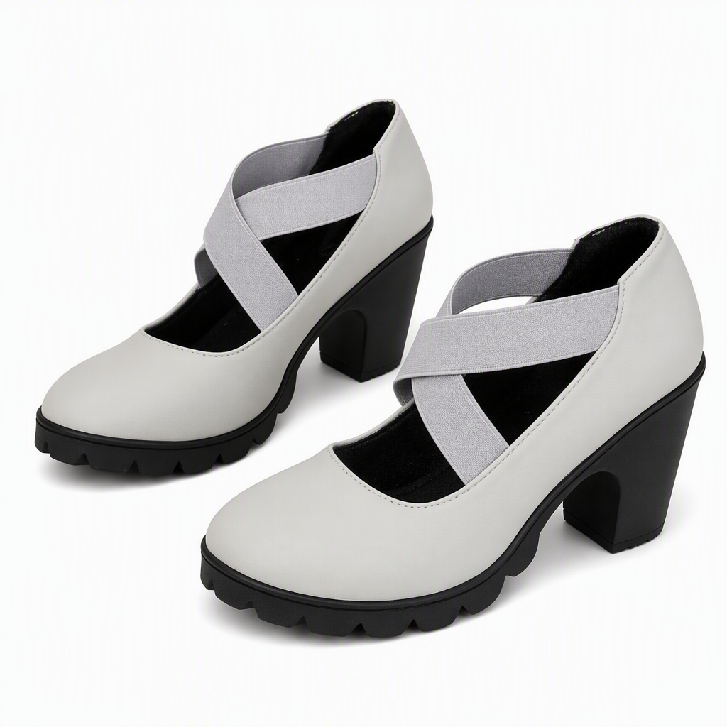 📢📢Sconto del 50%!!!🎉✨Scarpe Mary Jane da donna con punta tonda, cinturini incrociati, tacco a blocco, plateau e dettagli cut-out (modello con tacco alto)