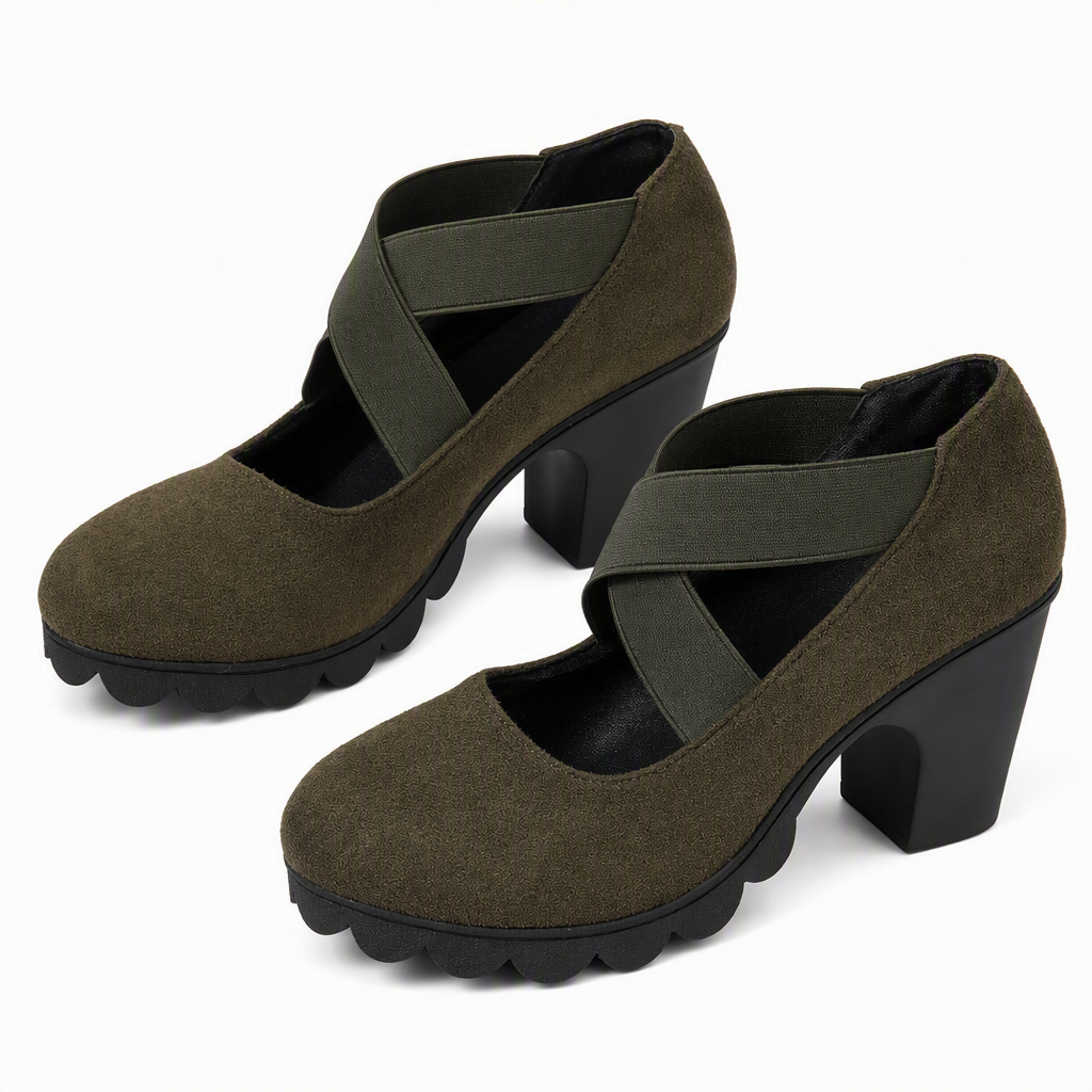 📢📢Sconto del 50%!!!🎉✨Scarpe Mary Jane da donna con punta tonda, cinturini incrociati, tacco a blocco, plateau e dettagli cut-out (modello con tacco alto)